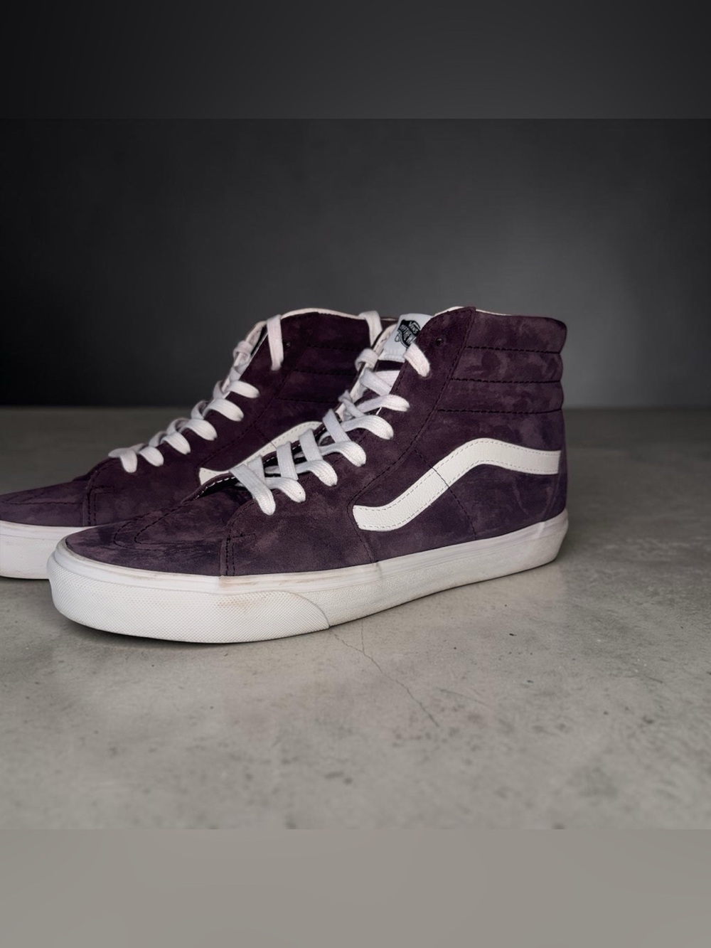 Vans High-Top Suede Sneakers in Deep Purple with White Stripe